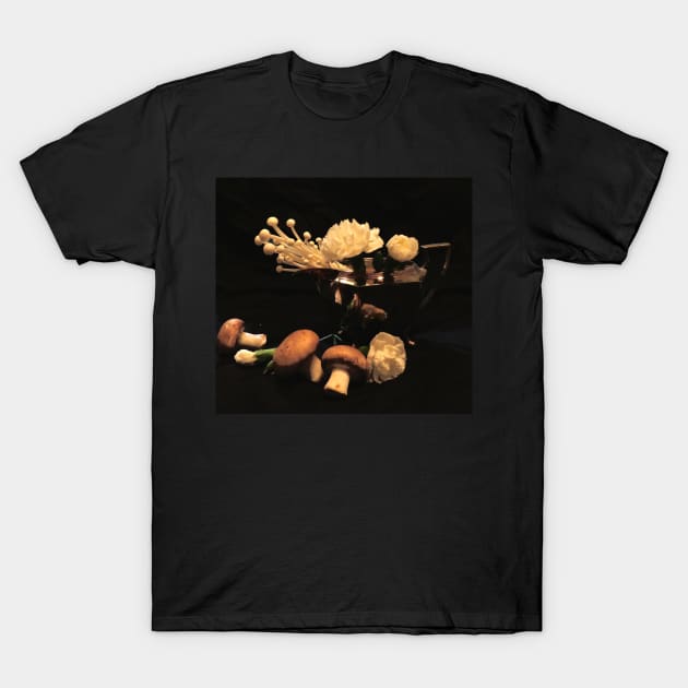 Mushrooms & Carnations - Baroque Inspired Dark Still Life Photo T-Shirt by GenAumonier